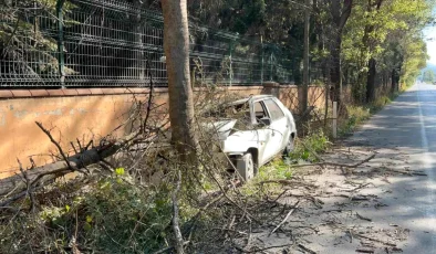 Bolu’da Kontrolden Çıkan Otomobilde Yangın Çıktı, Sürücü Yaralandı